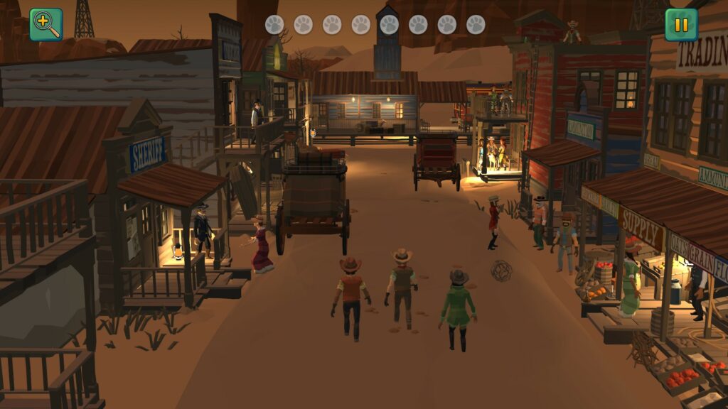 Walking into the town in the Wild West in Where's Fido?